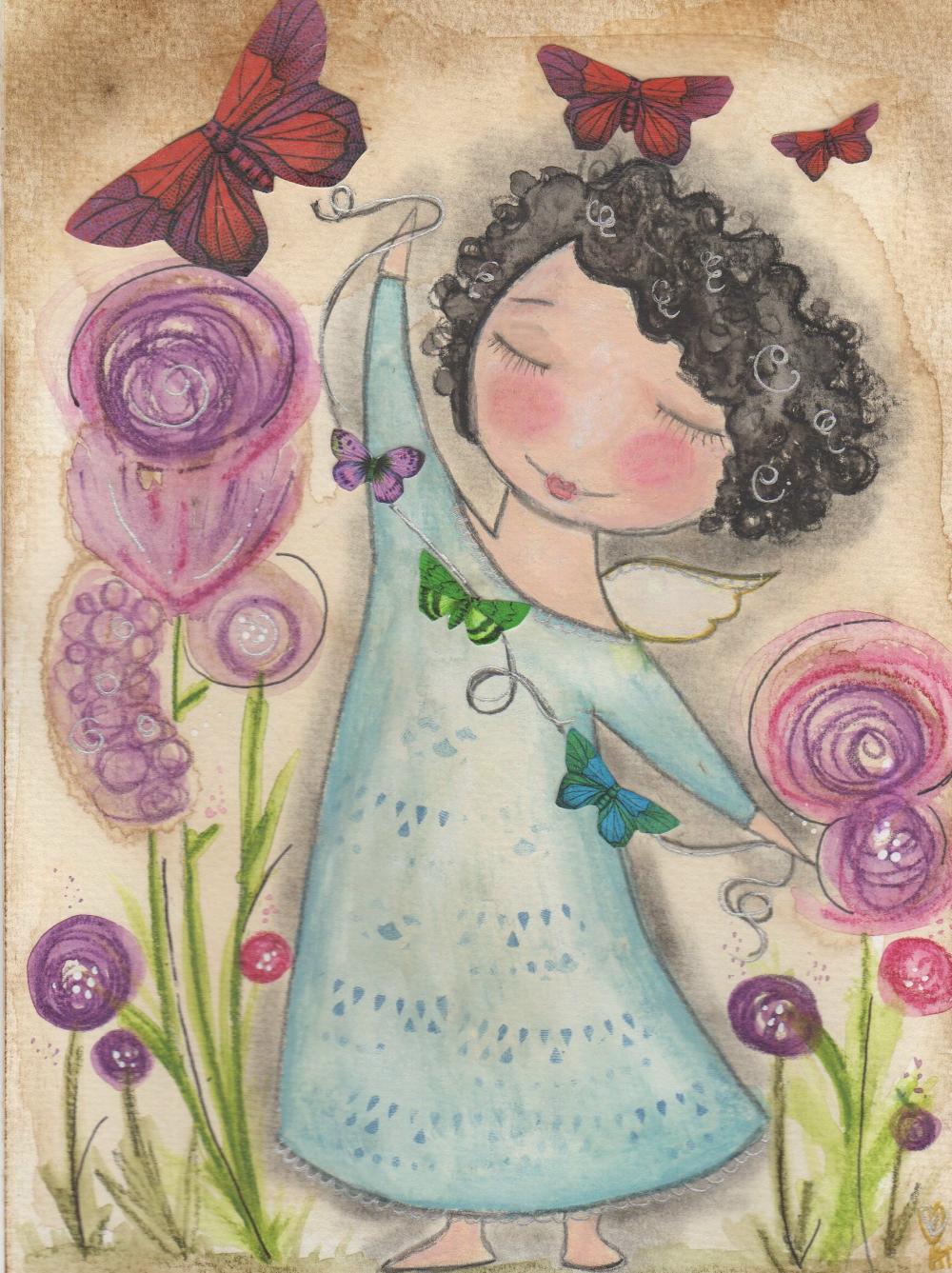 Butterfly Garden Angel 5x7 Art Card Print