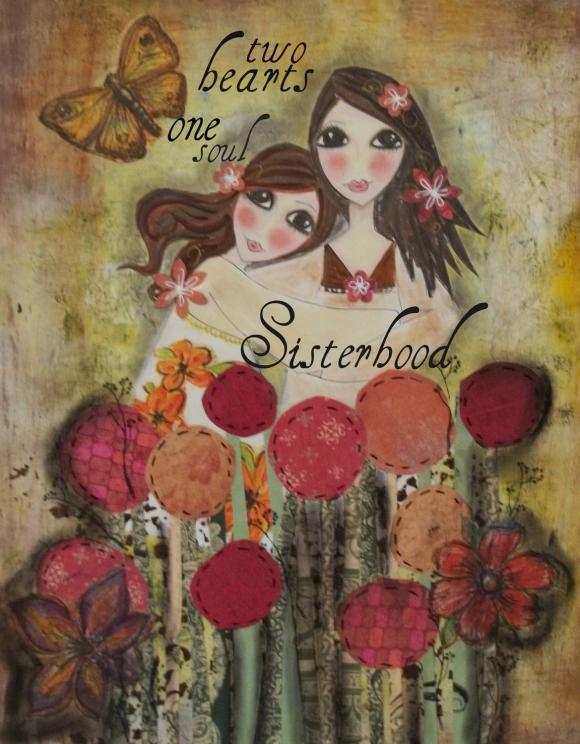 Two Hearts Sisters 5x7 Art Card Print