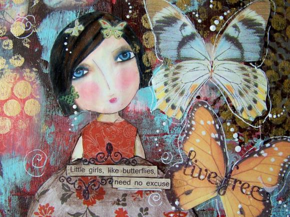 Little Girls Are Like Butterflies 5x7 Card With Art Print