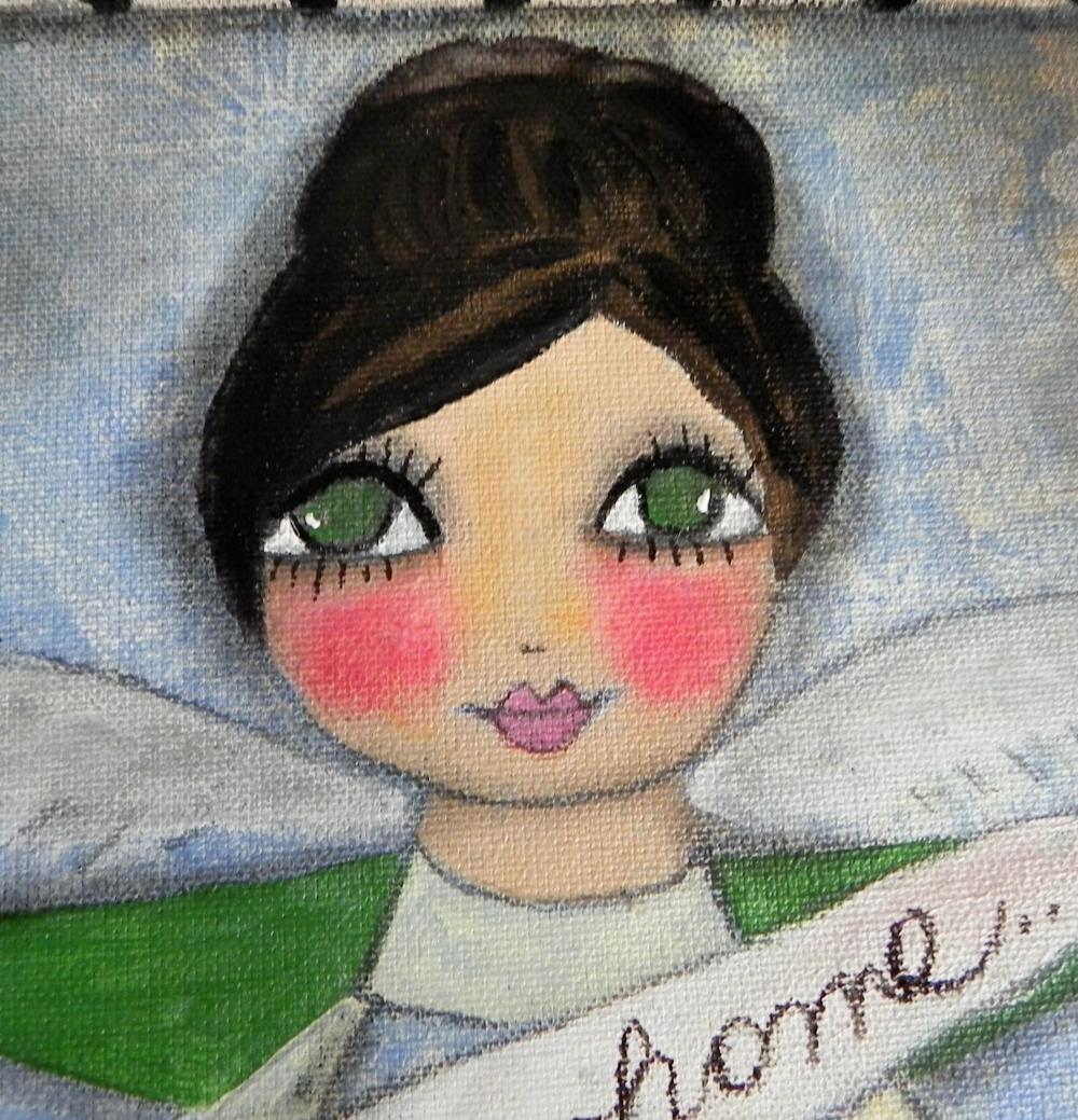 Bless This Home 12x12 Angel In Flowers Mixed Media Original